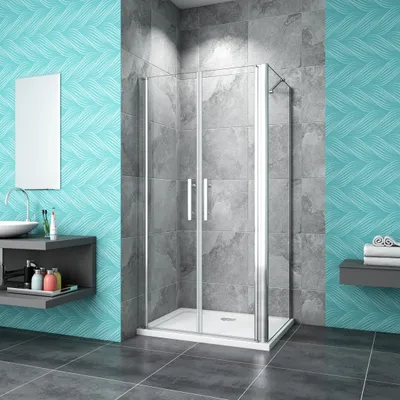 Produktbild von eckdusche Doppeltür 120x90x195cm Eckig-kabine Duschabtrennung Pendeltür Duschtür 6mm NANO Glas Ohne Duschtasse