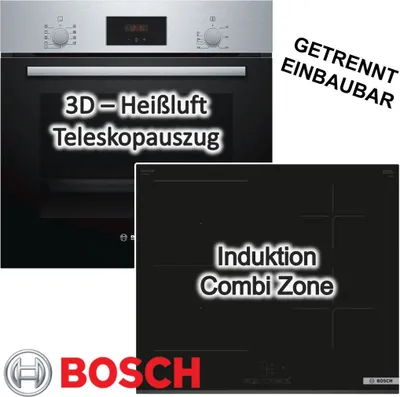 Produktbild von Herdset Bosch Backofen Kindersicherung mit Induktionskochfeld Booster autark 60 cm