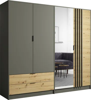 Produktbild von Kleiderschrank 220 cm breit modern in grau mit Eiche RAGUSA-166