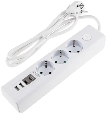 Produktbild von Steckdosenleiste mit Ladebuchsen für USB, 3-fach, weiß, 1,5m Kabel