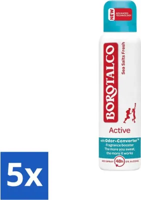 Immagine prodotto di Borotalco – Deodorante spray – Active – Sea Salts Fresh – 0% alcool – 150 ml - Confezione risparmio - 5 pezzi