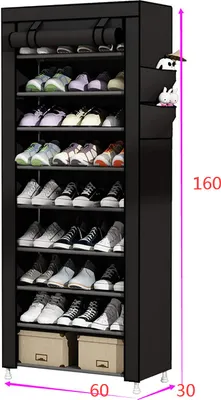 Produktbild von Schuhregal mit 9 Ebenen,Schuhschrank Stoffschrank für ca. 30 Paare Schuhe 60x30x160cm Schwarz