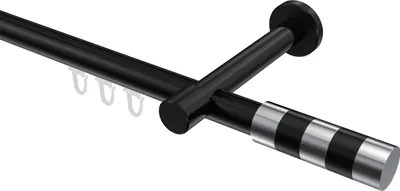 Produktbild von Interdeco Innenlaufstange / Gardinenstange mit Innenlauf Schwarz, Typ Prestige Mavell (Zylinder Bicolor), 20 mm Ø 1-läufig, 200 cm
