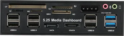 Obrázek produktu pro Multifunkční rozbočovač USB 3.0 eSATA SATA Port Interní čtečka paměťových karet PC Dashboard Media Front Audio pro paměťové karty SD MS CF TF M2 MMC Vhodné pro 5,25" Bay