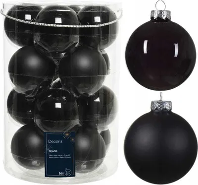 Produktbild von Set aus 16 schwarzen Christbaumkugeln aus Glas 8cm