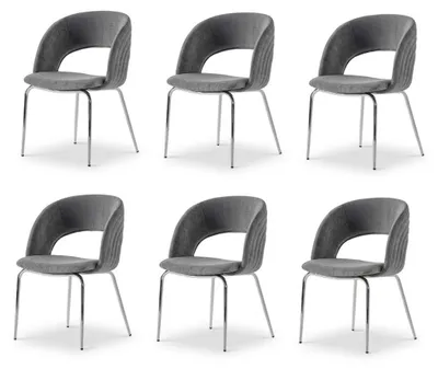 Image de Lot de 6 chaises modernes en tissu, confortables, grises, moelleuses et douillettes