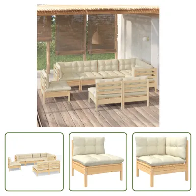 Produktbild von The Living Store 8-tlg. Garten-Lounge-Set mit Creme Kissen Massivholz Kiefer