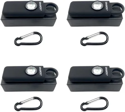 Produktbild von ERABOS T1000 Taschenalarm mit LED-Stroboskop und Karabiner, Schwarz, 4er-Set