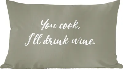 Produktbild von MuchoWow® Zierkissen Sofakissen Wohnzimmer Dekokissen 60x40 cm Du kochst, ich trinke Wein - Sprichwörter - Trinken - Zitate - Kopfkissen - Polster mit Foto