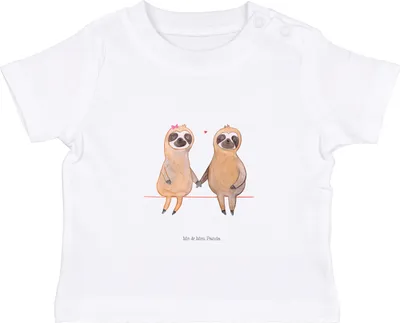 Produktbild von Mr. & Mrs. Panda Babyshirt Faultier Pärchen 0. - 6. Monat - Weiß - Geschenk,  T-Shirt, Liebe, Baby, Organic, Lieblingstier, Shirt, Kinder Top, Verliebt