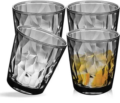 Produktbild von Unyqoos® 4er-Set transparente, wiederverwendbare Trinkbecher 300 ml – unzerbrechliche Kunststoffbecher, spülmaschinenfest & stapelbar