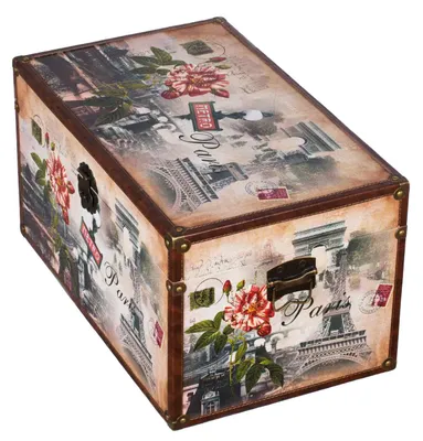 Produktbild von Truhe Kiste SJ08551 New York Paris Holztruhe mit Kunstleder bezogen Schatzkiste, Größe:Größe XL 59cm x 36cm x 33cm Paris