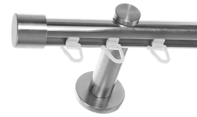 Produktbild von Innenlauf Gardinenstange Edelstahl Look 20mm Wandträger 1-läufig Kappe, Länge wählbar H30 E30