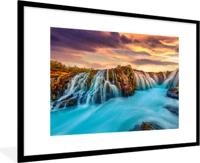 Produktbild von MuchoWow® Gerahmtes Poster Wasserfall - Landschaft - Wolken - Natur 90x60 cm - Poster mit Schwarzem Bilderrahmen Wandposter Rahmen Foto Bilder - Wanddekoration - Fotos