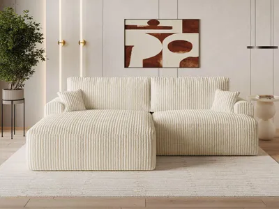 Produktbild von GrainGold Ecksofa L-Form Links Serene - Ecksofa mit Schlaffunktion und Bettkasten - Moderne Ecksofa, Wohnzimmer Ecksofa - Eckcouch Beige (Tilia 3)