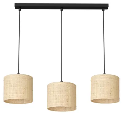 Produktbild von Hängeleuchte Jovin mit drei Rattanschirmen, linear