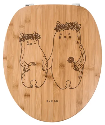 Produktbild von Mr. & Mrs. Panda WC Brille Bären mit Blumenkranz - Transparent - Geschenk, Bär, Sitz, WC-Brille, Mama, Motiv, Family, Aus Holz, Kinder, Bruder, Toilettendeckel
