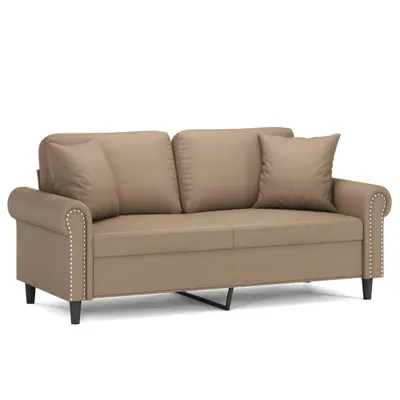Image de vidaXL Canapé 2 places avec coussins décoratifs cappuccino brun 140 cm similicuir