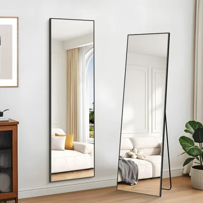Immagine prodotto di Specchio a figura intera, specchio da parete, 150 x 40 cm, cornice in alluminio nero, da appendere o da appoggiare, inclinabile