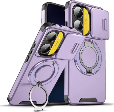 Produktbild von Handyhülle für Xiaomi Poco X7 Pro/Redmi Turbo 4 Dual-Layer Stoßfest Militär Hülle mit Dia Kameraschutz und Magnetisch Ring Ständer Lila