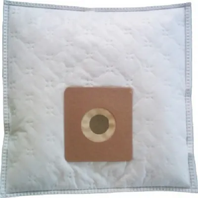 A white vacuum cleaner bag with a brown cardboard insert and a circular opening.