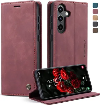 Produktbild von Samsung Galaxy S24 5G Hülle Premium Leder Flip Case Magnet Standfunktion Weinrot
