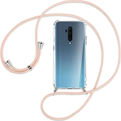 Produktbild von Handykette Backcover-Schutzhülle mit Band (Metall silberfarben) für OnePlus 7T Pro - rose peach