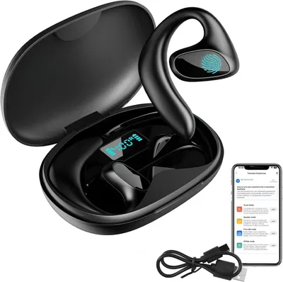 Produktbild von Übersetzer Kopfhörer mit Echtzeit Übersetzung, KI Sprachübersetzer für 144 Sprachen, Bluetooth Headset für Reisen, Geschäftsreisen und internationale Kommunikation