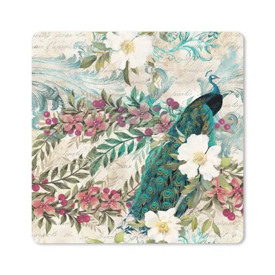 Produktbild von MuchoWow® Mauspad Mousepad Blumen - Kunst - Pfau 20x20 cm - Mousepads - Maus Mat - Pad - Mausunterlage - Desk Mat - Bureauartikeln
