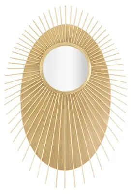 Immagine prodotto di Specchio da parete ovale, con cornice geometrica in metallo dorato, dimensioni 75x8x110,5 cm