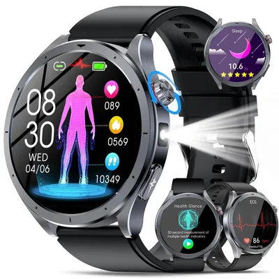 Produktbild von 2026 Smartwatch Herren mit EKG+HRV AI-GPT Blutdruck BMI Harnsäure Schwarz