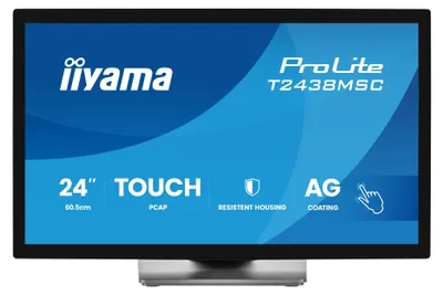 Produktbild von iiyama ProLite T2438MSC-B2 - LED-Monitor - 61 cm (24") (23.8" sichtbar) - Touchscreen - 1920 x 1080 Full HD (1080p) @ 120 Hz - IPS - 600 cd/m² - 1300:1 - 5 ms - HDMI, DisplayPort - Lautsprecher - Schwarz, Matte