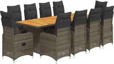 Immagine prodotto di vidaXL set bistrot da giardino 11 pezzi con cuscini in polirattan grigio
