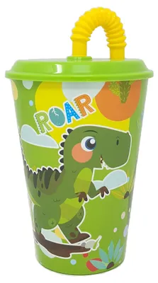 Kinder-Trinkbecher Dinosaurier 430 ml grün mit Strohhalm