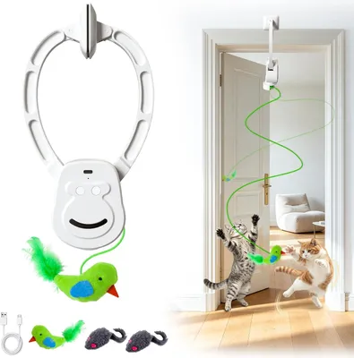 Productafbeelding van Interactief kattenspeelgoed - elektrisch speelgoed voor katten met deurclip - USB-C oplaadbaar - vogel en muis