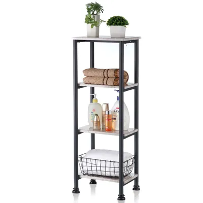 Productafbeelding van Floordirekt staande plankenset Charles, marmerlook – modern rek met metalen frame, 35 x 26 x 101 cm, ruimtebesparend en stabiel, geschikt voor badkamer, keuken of hal