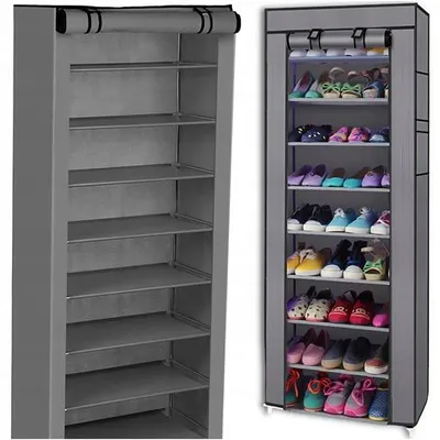Produktbild von Textiler Schuhschrank 9 Ebenen 160x60x30 Grau Mit Reissverschluss Staubschutz Schuhregal Faltbar Metallrahmen
