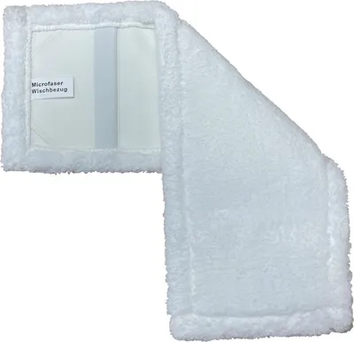 A white microfiber mop head is shown against a white background.
