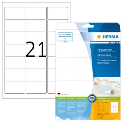 Produktbild von Adressetiketten Premium A4, weiß 63,5x38,1 mm Papier matt 525 St.
