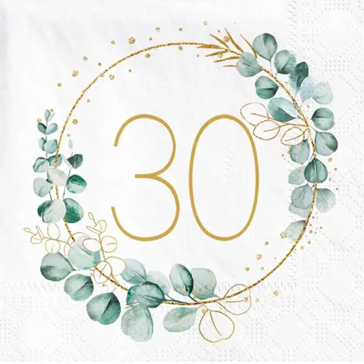 30. Geburtstag Servietten – 40 Stück Eukalyptus, Goldgrün