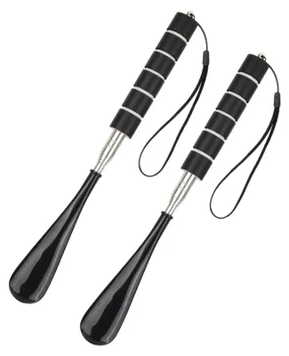 Immagine prodotto di 2 x Calzascarpe estensibili, lunghezza da 30 a 71 cm, colore nero, in acciaio inossidabile, con passante per il trasporto