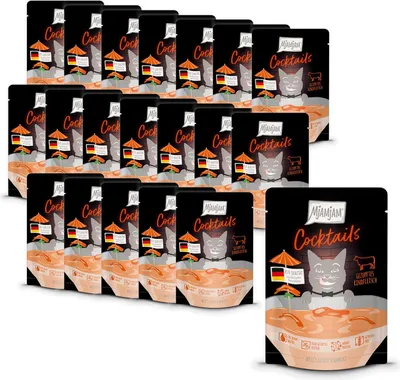 Immagine prodotto di MjAMjAM - Bevanda gustosa per gatti - Cocktail - Carne di manzo sfilacciata, confezione da 20