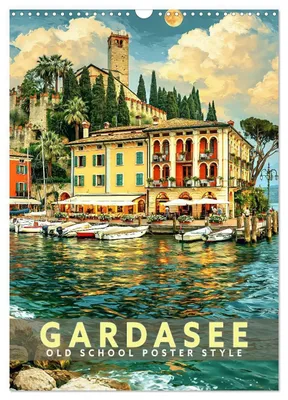 Produktbild von Gardasee - Old School Poster Style (Wandkalender 2027 DIN A3 hoch), CALVENDO Monatskalender