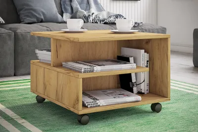 Produktbild von VCM Holz Couchtisch | Sofatisch mit Rollen | Wohnzimmertisch rollbar | Maße H. 40 x B. 50 x T. 50 cm| Kaffeetisch Stango S