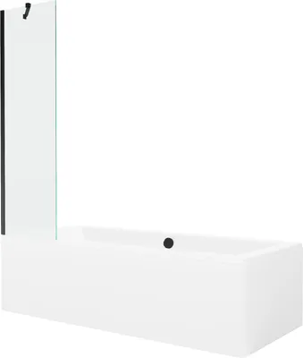 Immagine prodotto di Mexen Cube vasca rettangolare 170 x 80 cm con pannello e paravento a 1 anta da 50 cm, trasparente, nero - 550517080X9505000070