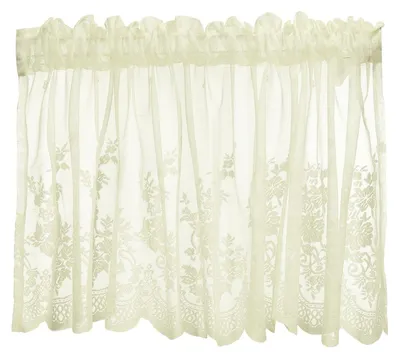Zdjęcie produktu dla Krótka zasłona z haftem kwiatowym - 130x41 cm Beżowa