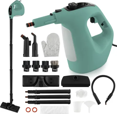 Produktbild von 1400W Handdampfreiniger mit 400ml Wassertank & 14-teiligem Zubehör, tragbarer Druckreiniger 2 bar bis zu 125℃, für Böden, Sofa (Grün)