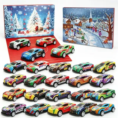 Produktbild von Adventskalender Kinder Auto Adventskalender Autos für Jungs mit Spielmatte Sportwagen Rallye Auto Rennspielzeug 24 Tage Weihnachten Geschenk