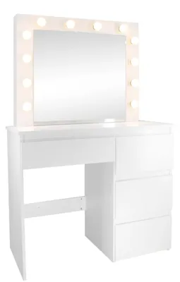 Zdjęcie produktu dla INLEA Toaletka ZYRA z oświetleniem LED (żarówki LED) i 4 szufladami – biała
