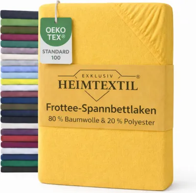 Produktbild von EXKLUSIV HEIMTEXTIL Frottee Spannbettlaken 120 x 200 cm Gelb 80% Baumwolle 20% Polyester    Bed-Sheet Bettlaken Spannbetttuch Topper Leinentuch